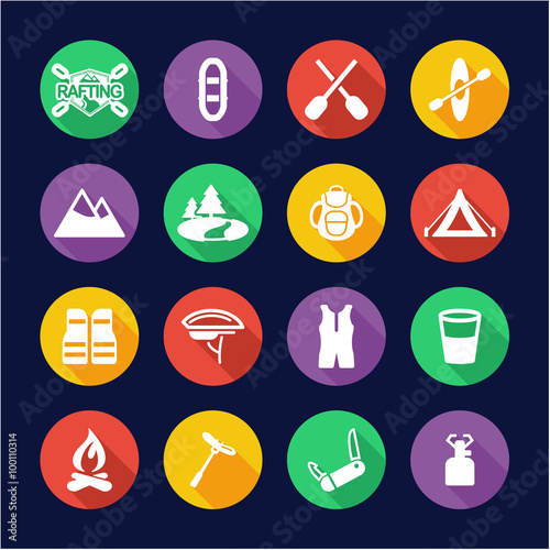 Rafting Icons Flat Design Circle