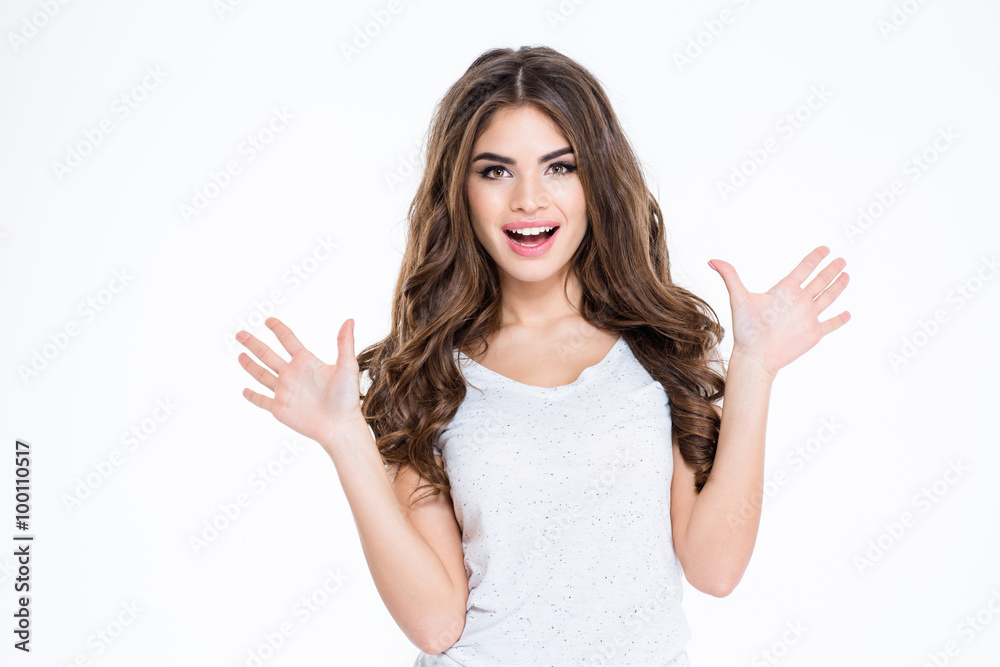 Surprised woman looking at camera Surprised woman looking at camera