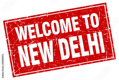 New Delhi red square grunge welcome to stamp