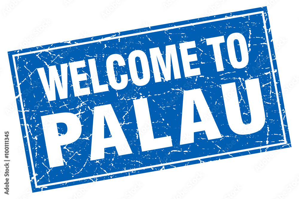 Palau blue square grunge welcome to stamp