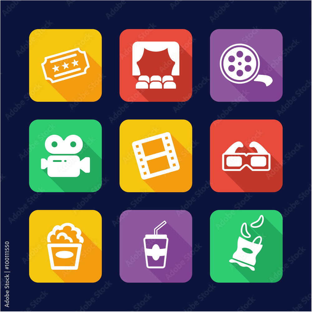 Obraz premium Cinema Icons Flat Design