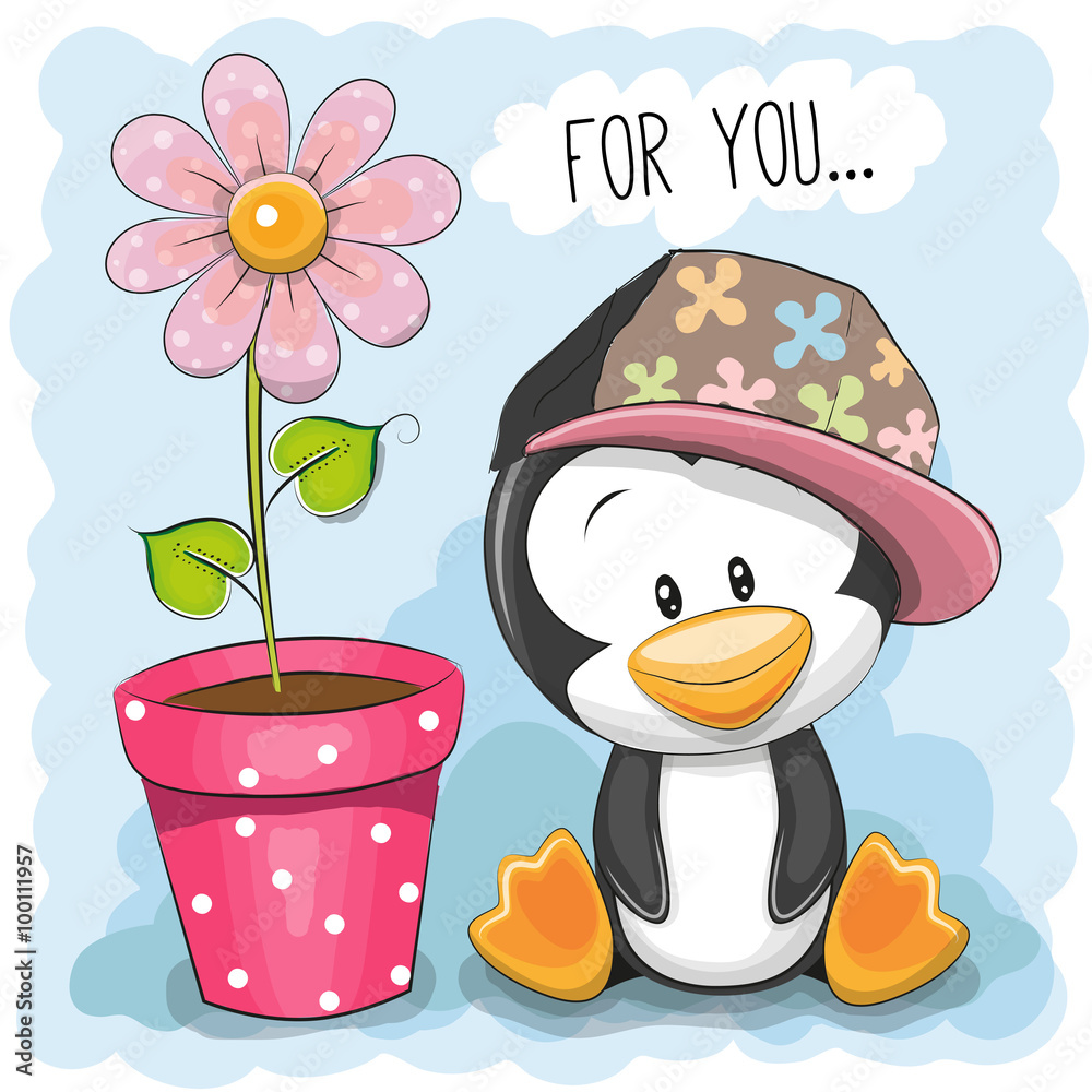 Obraz premium Penguin with flower