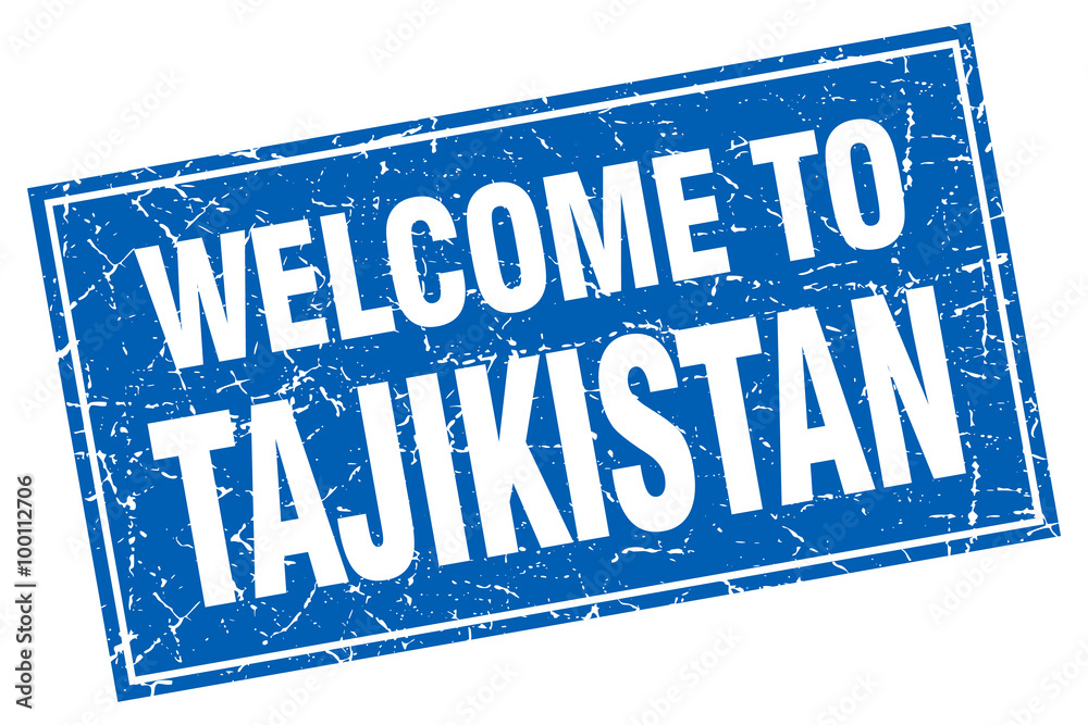 Tajikistan blue square grunge welcome to stamp
