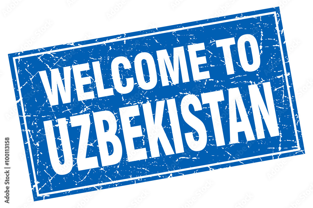 Uzbekistan blue square grunge welcome to stamp
