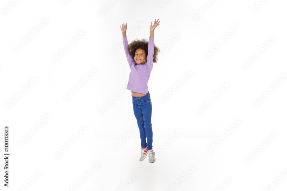 happy african girl jump