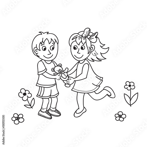 Hand drawn cute children with teddy bear. photo