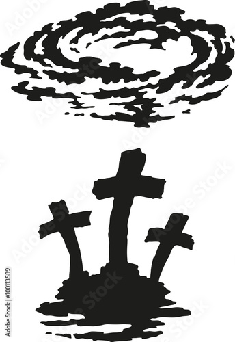 Jesus' and the three criminals' crucifixion on Golgotha