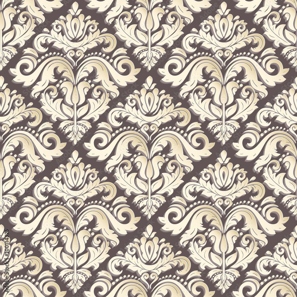 Seamless oriental golden ornament. Fine vector traditional oriental pattern with 3D elements, shadows and highlights