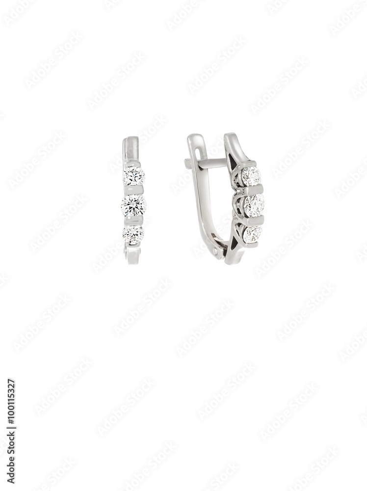 diamond earrings isolated on white