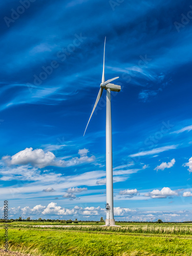 Wind power turbine in Flevoland polder in the Netherlands