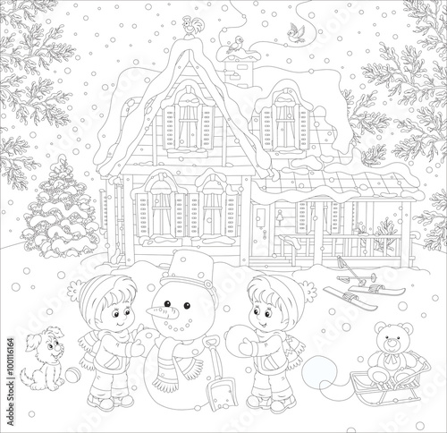 Children making a snowman