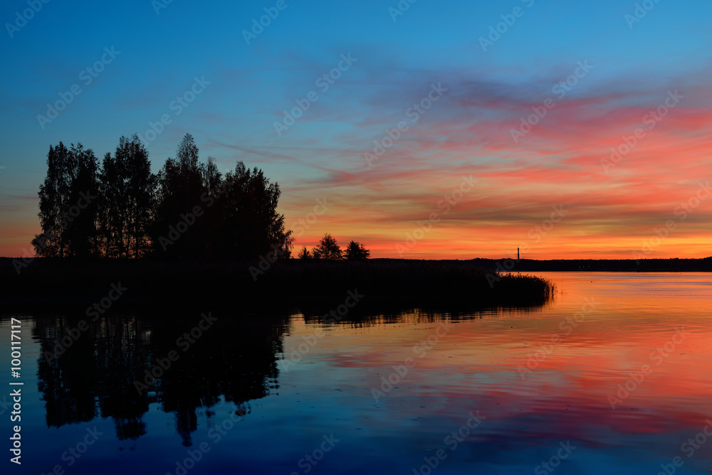 Colorful sunrise on a lake