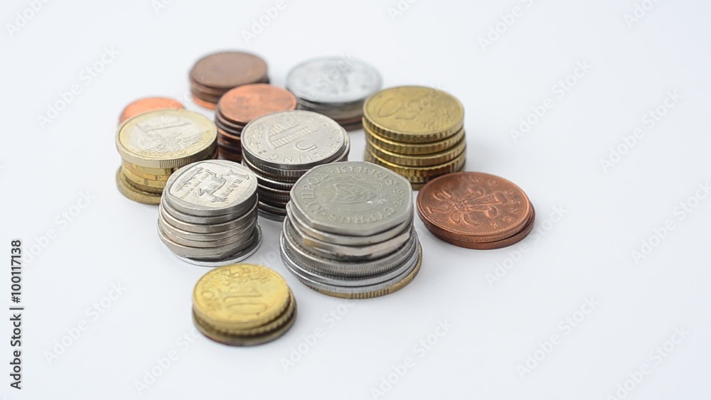 Money on a white background, coins. Money on a white background, coins.