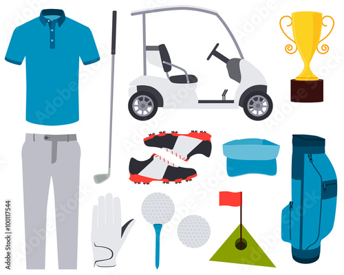Icon set golf. Clothes and accessories. Vector illustration
