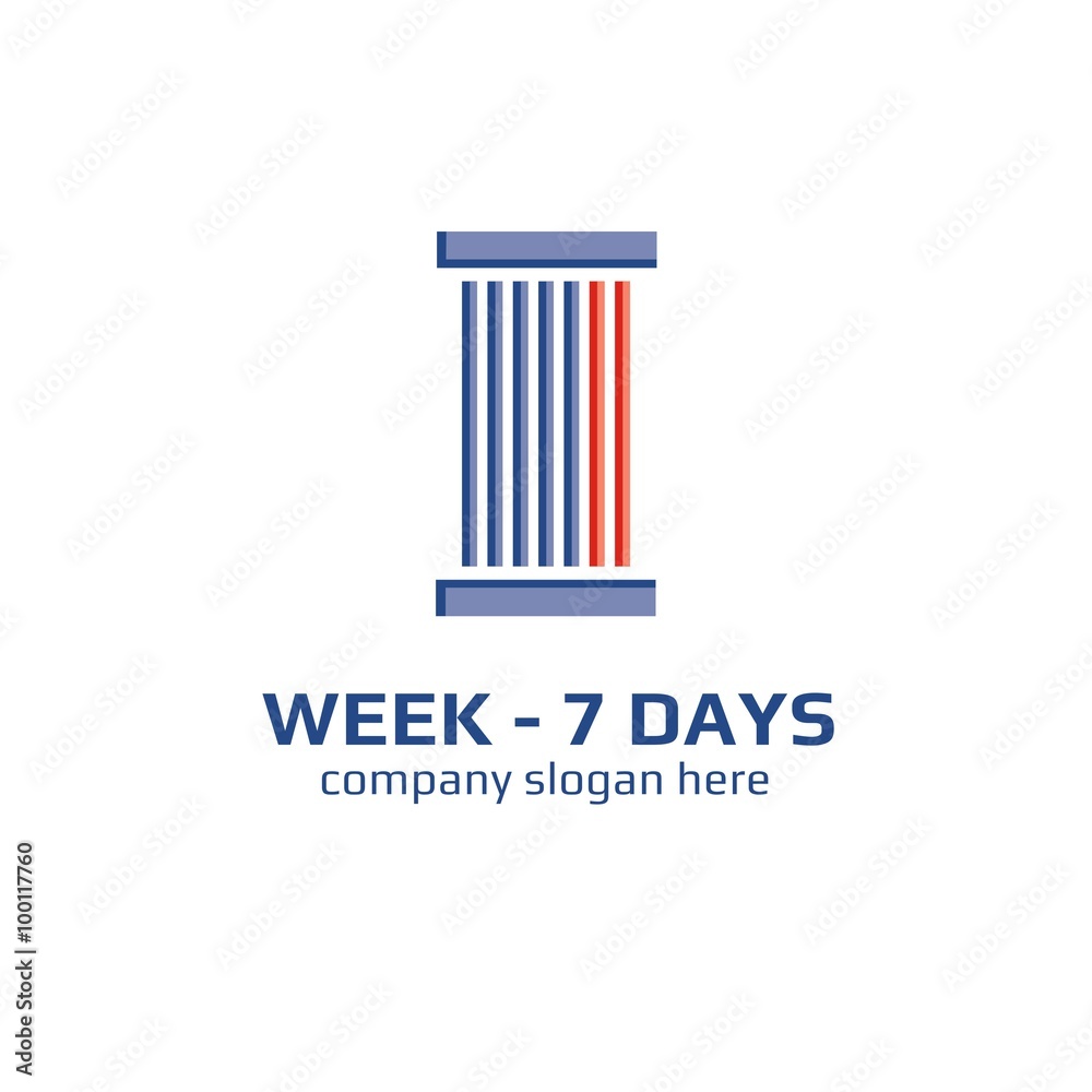 Vector of pillar icon. Week - 7 days. Business icon for the company. This concept logo, label or badge. Other companies. Architecture elements with columns - 7. Illustration.