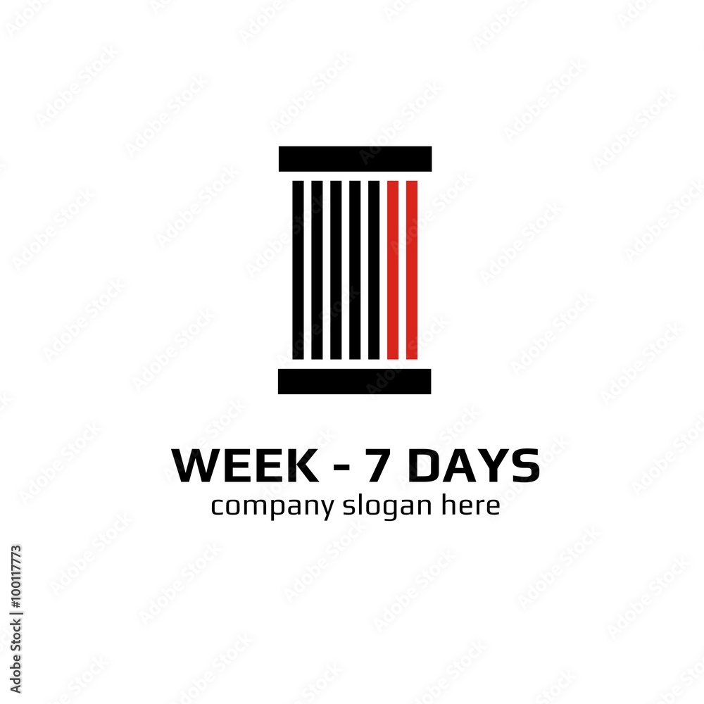 Vector of pillar icon. Week - 7 days. Business icon for the company. This concept logo, label or badge. Other companies. Architecture elements with columns - 7. Illustration. Vector of pillar icon. Week - 7 days. Business icon for the company. This concept logo, label or badge. Other companies. Architecture elements with columns - 7. Illustration.