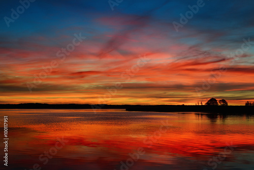 Colorful sunrise on a lake