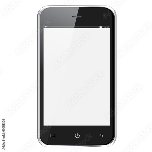 Realistic mobile phone with blank screen isolated on white backg