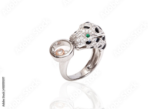 beautiful ring with gems and enamel isolated on white