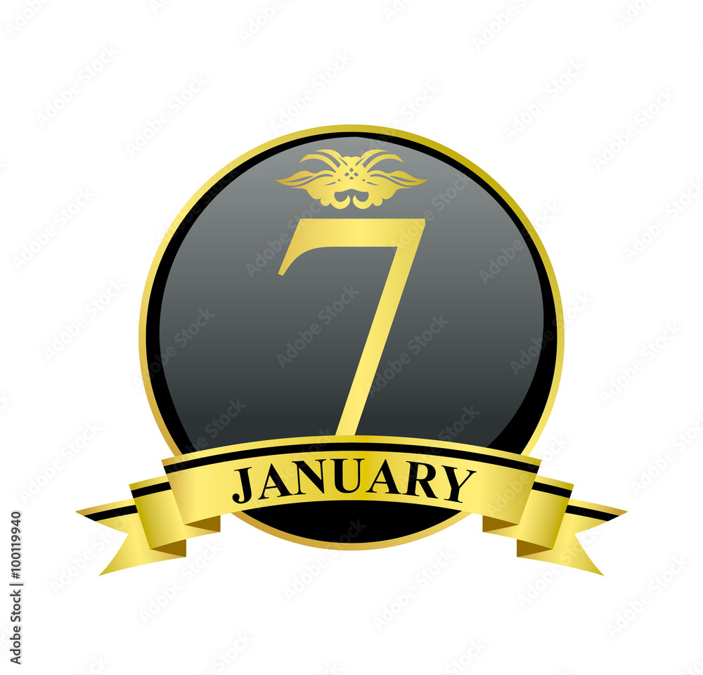 7 january golden calendar circle with ribbon 7 january golden calendar circle with ribbon