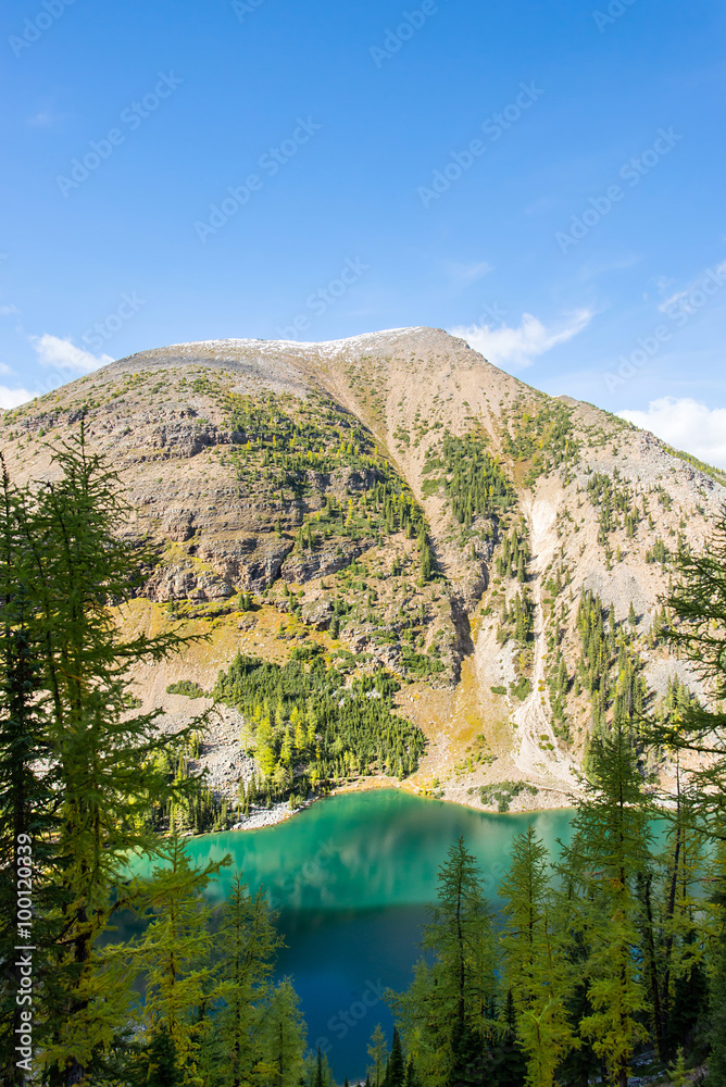 agnes lake seen from the hiking trail big beehive in the middle of the ...