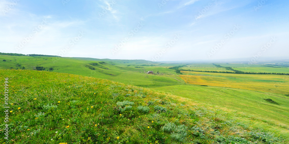Caucasus mountains panorama with general view over valey
