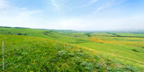 Caucasus mountains panorama with general view over valey