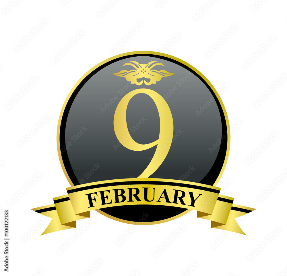 9 february golden calendar circle with ribbon 9 february golden calendar circle with ribbon