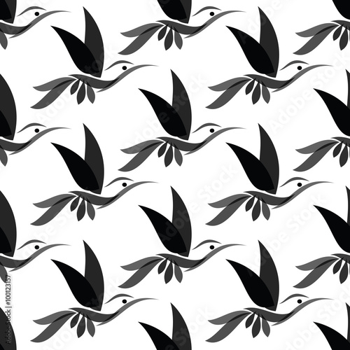 Hummingbird vector art background design for fabric and decor. S