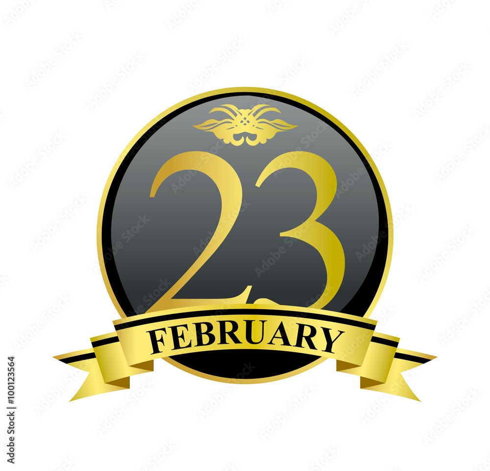 23 february golden calendar circle with ribbon 23 february golden calendar circle with ribbon
