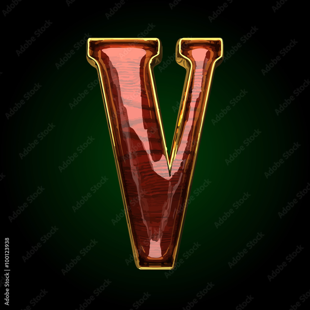 v vector golden letter with red wood v vector golden letter with red wood
