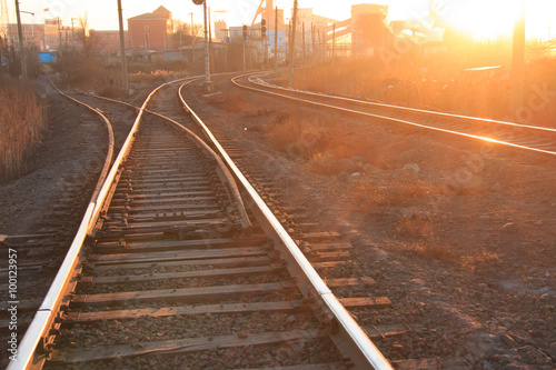 Railroad tracks at sunset