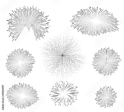 Set black and white fireworks in vector. Cool salute for holiday