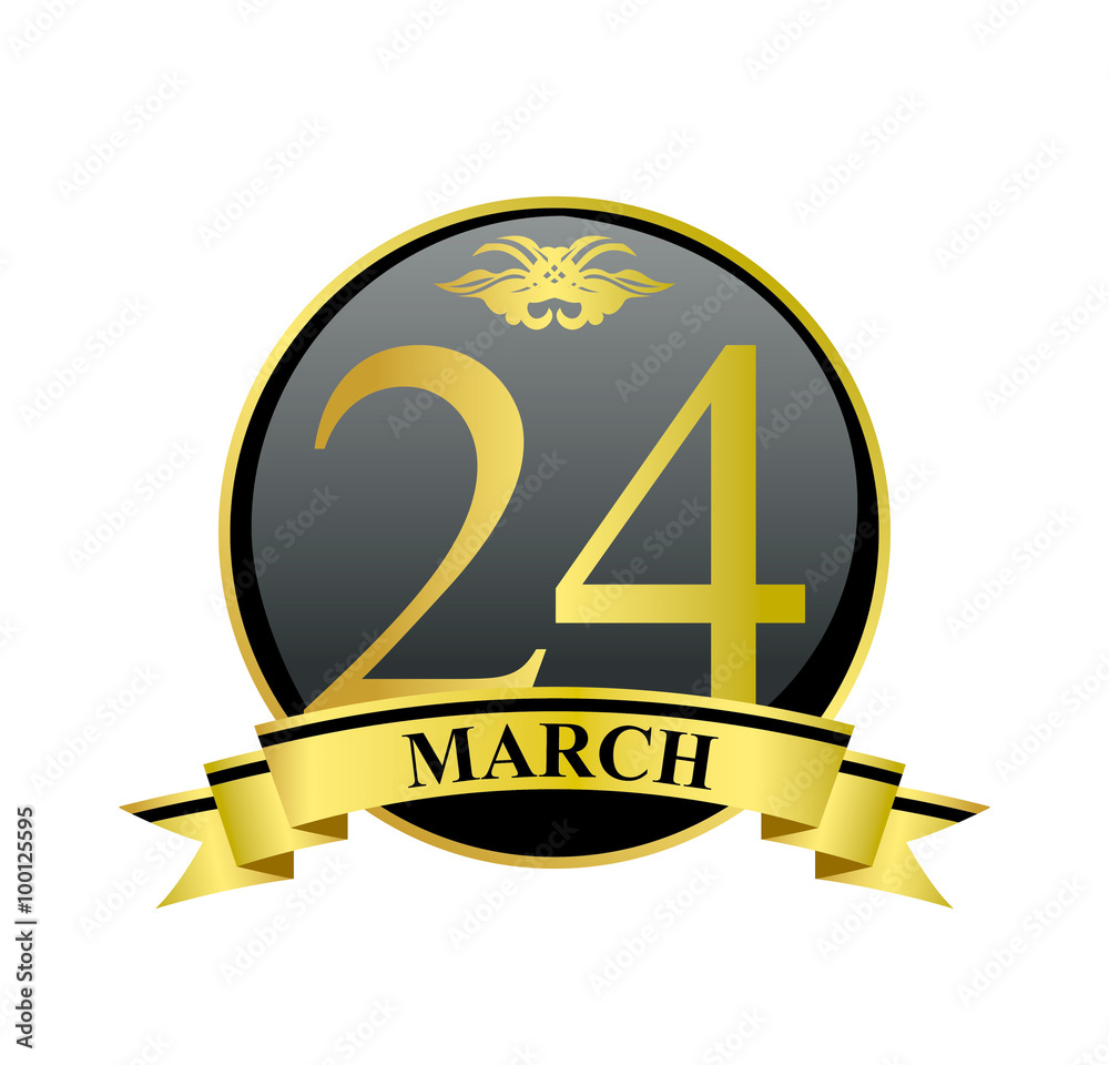 24 march golden calendar circle with ribbon 24 march golden calendar circle with ribbon