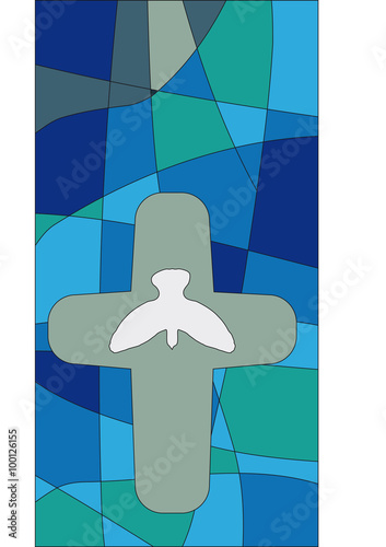 Taube und Kreuz vor einem Mosaik