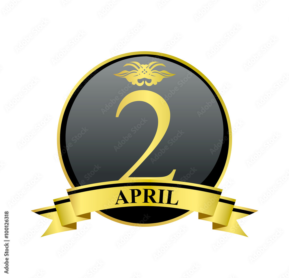 2 april golden calendar circle with ribbon 2 april golden calendar circle with ribbon
