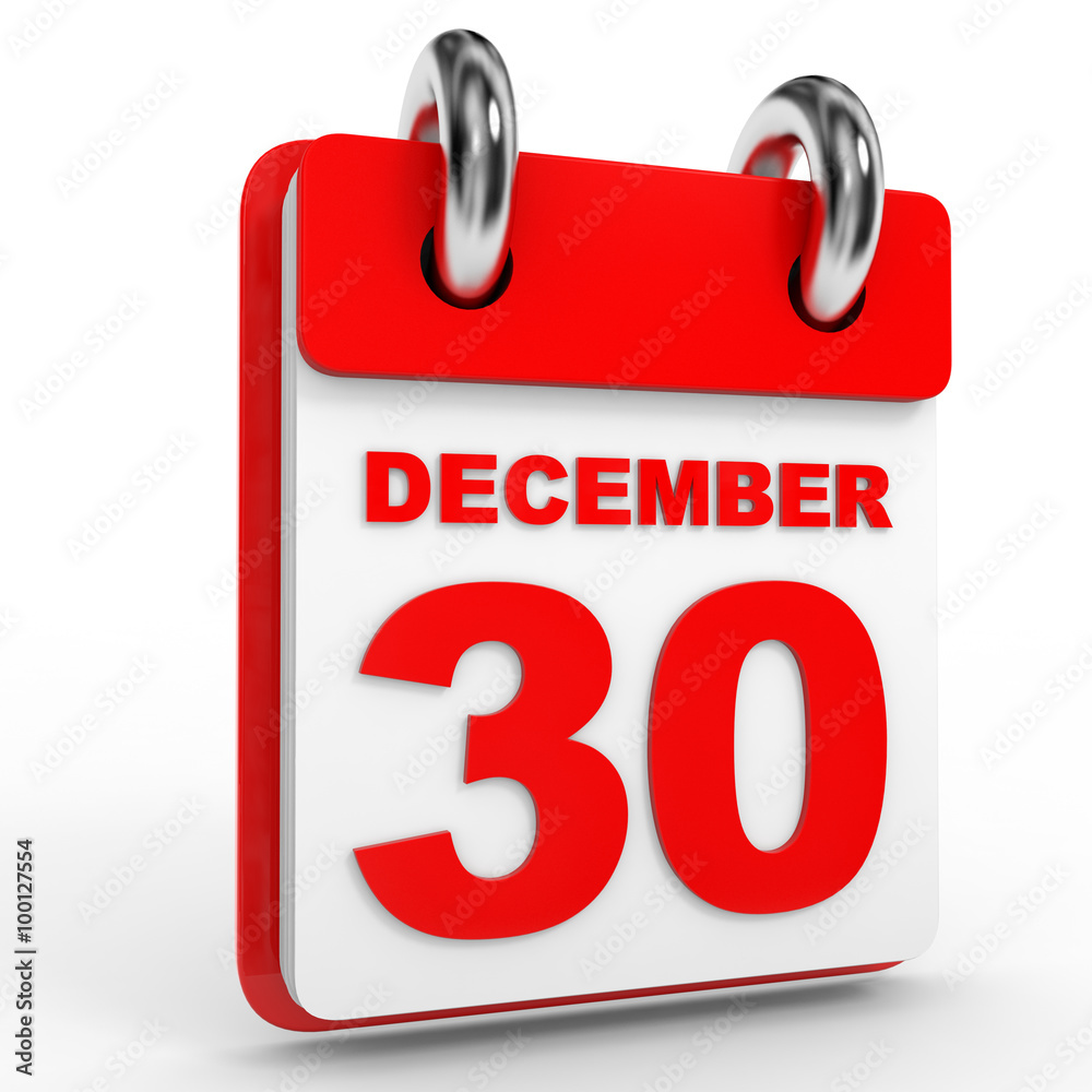 30 december calendar on white background. 30 december calendar on white background.