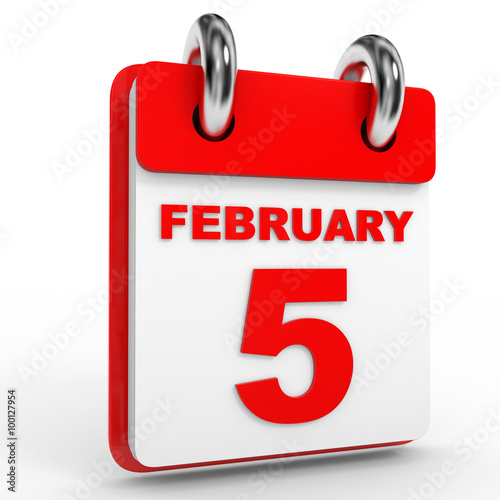 5 february calendar on white background.