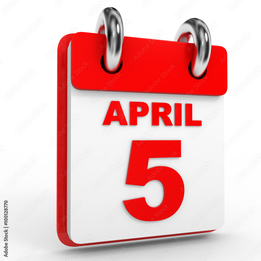 5 april calendar on white background. 5 april calendar on white background.