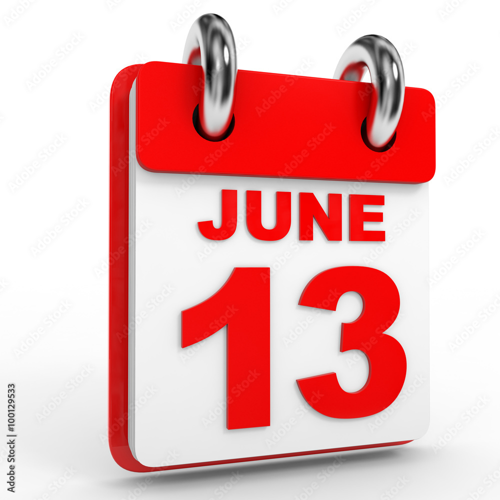 13 june calendar on white background. 13 june calendar on white background.