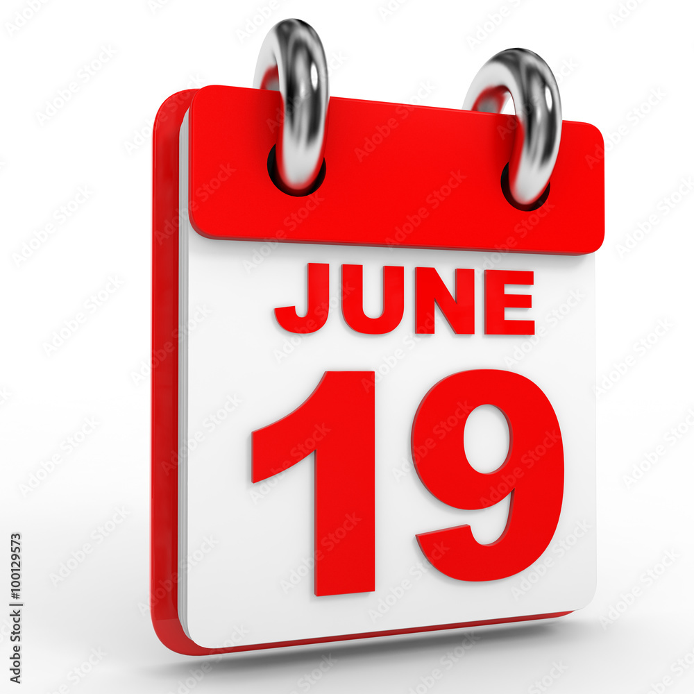 19 june calendar on white background.