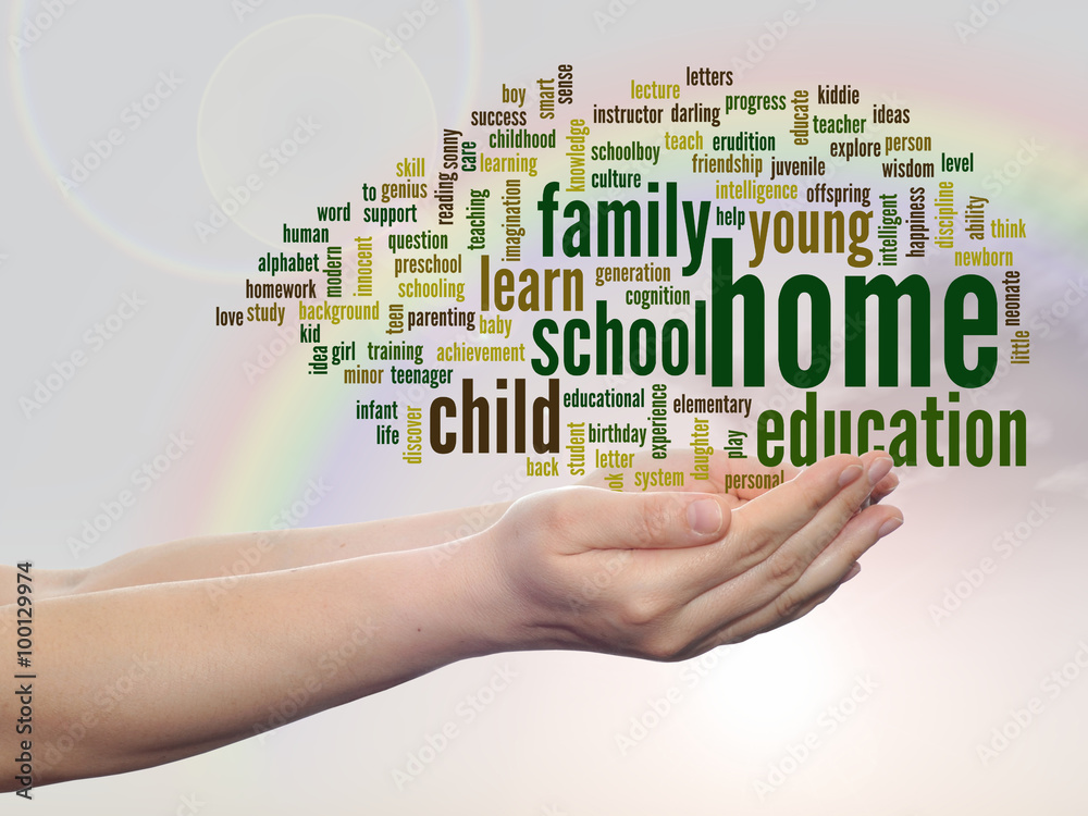 Conceptual education word cloud over rainbow Conceptual education word cloud over rainbow