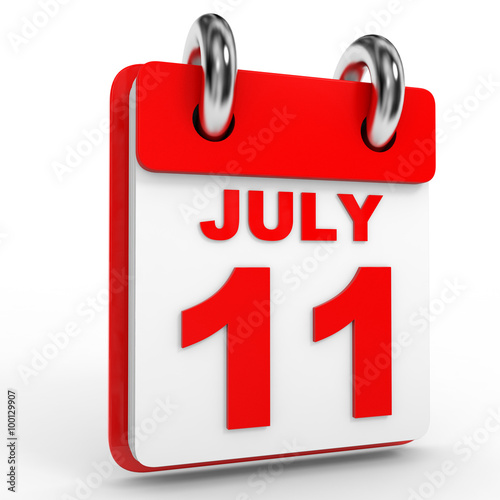 11 july calendar on white background.