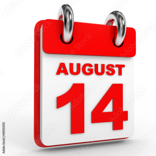 14 august calendar on white background.