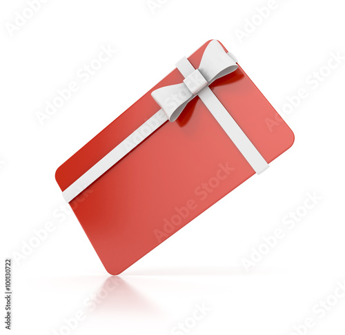 blank gift voucher card with ribbon. 3d illustration