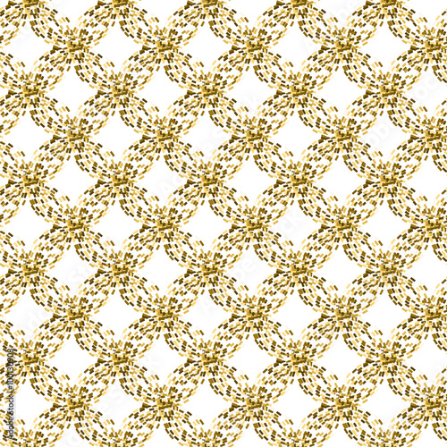 Golden mosaic abstract seamless vector pattern. Yellow rhomb tinsel tiles.