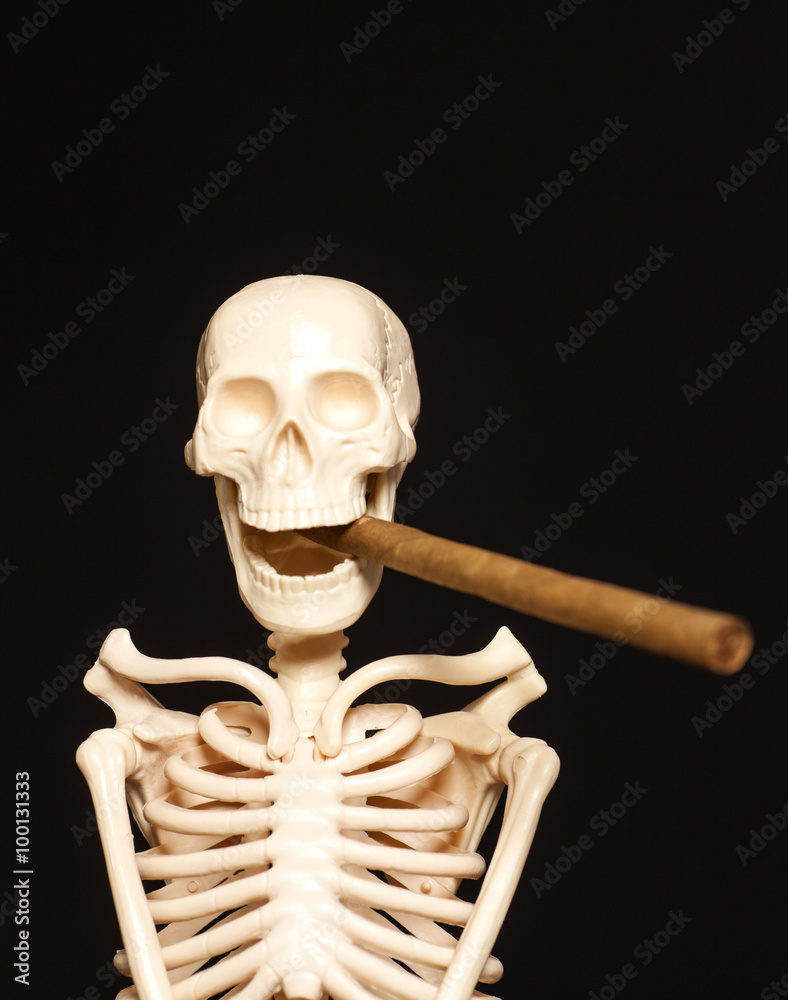 Skeleton model action smoking cigar Skeleton model action smoking cigar