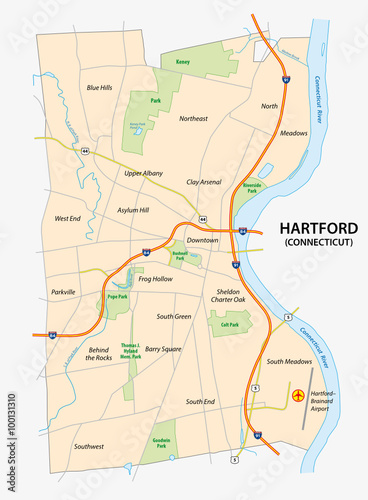 road map of hartford  the capital of the US State of Connecticut