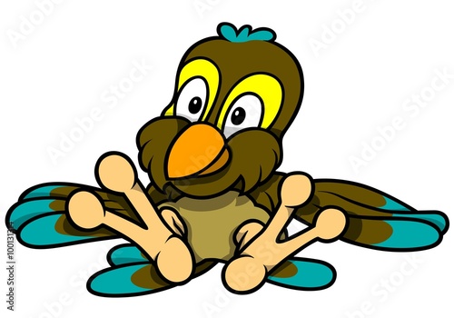 Laying Sparrow - Colored Cartoon Illustration, Vector