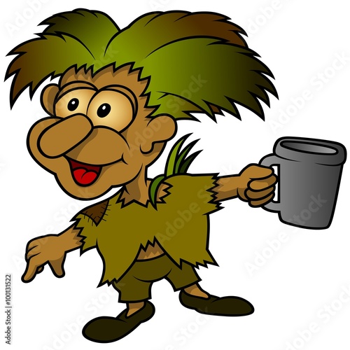 Forest Elf Holding Cup - Cartoon Illustration, Vector